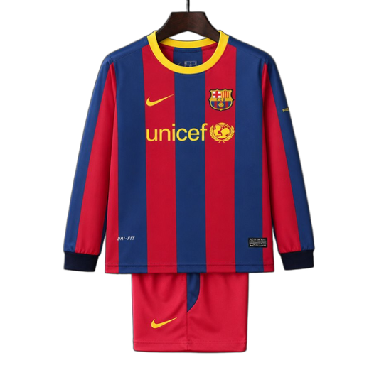 FC Barcelona 2010/11 Home Kids Kit – Long Sleeve – Retro Version – Red/Blue