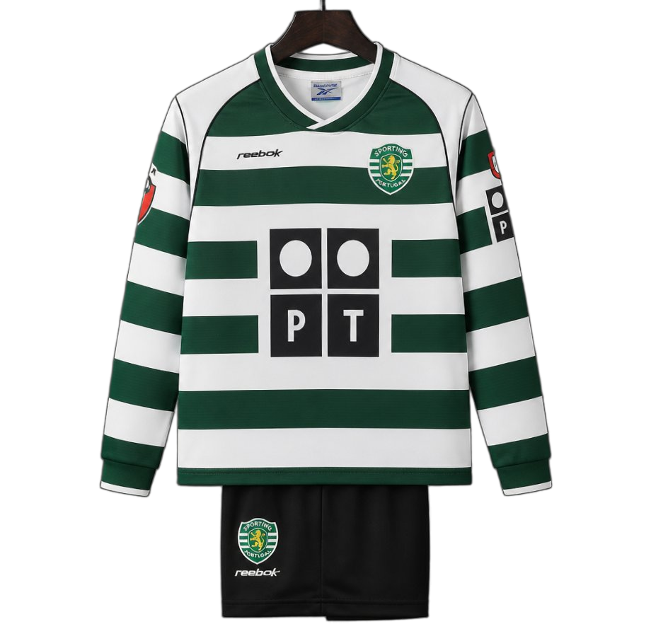 Sporting 2001/03 Home Kids Kit – Long Sleeve – Retro Version – White/Green