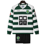 Sporting 2001/03 Home Kids Kit – Long Sleeve – Retro Version – White/Green