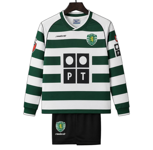 Sporting 2001/03 Home Kids Kit – Long Sleeve – Retro Version – White/Green