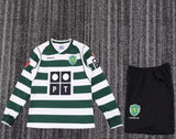 Sporting 2001/03 Home Kids Kit – Long Sleeve – Retro Version – White/Green