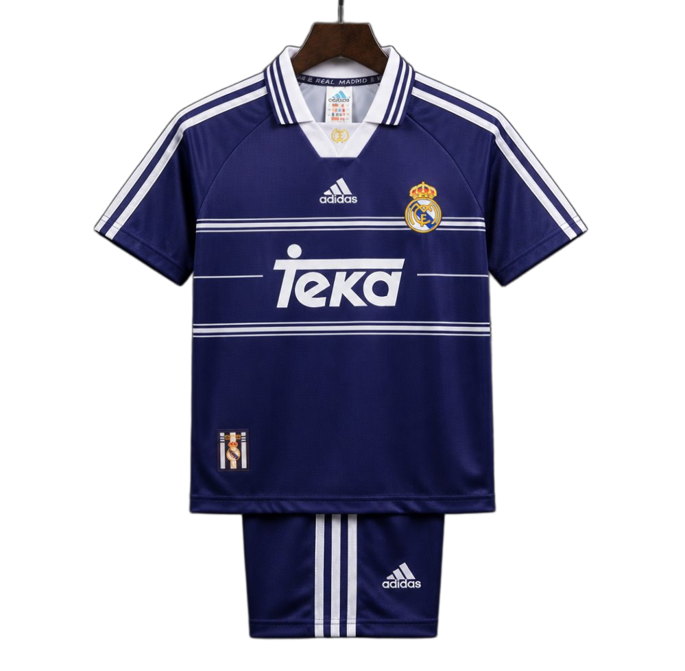 Real Madrid 1998/99 Away Kids Kit – Retro Version – Navy