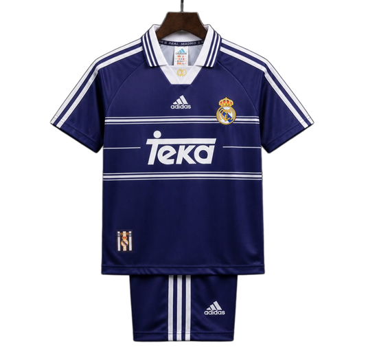 Real Madrid 1998/99 Away Kids Kit – Retro Version – Navy