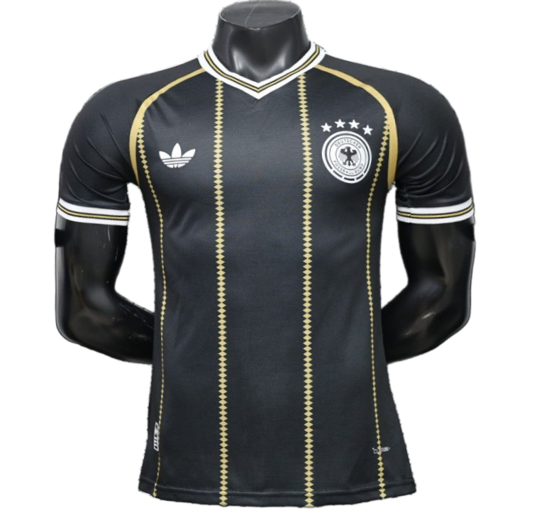 Germany 2026 Jersey – Black – Vintage Remake – Gold Central Stripe