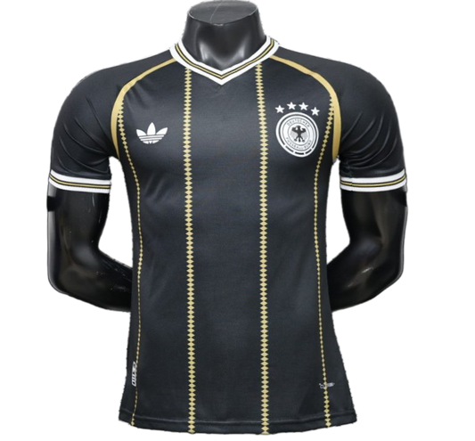 Germany 2026 Jersey – Black – Vintage Remake – Gold Central Stripe