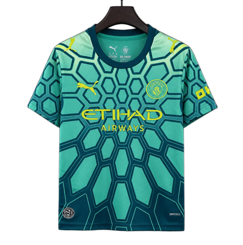 Manchester City 2026/27 Goalkeeper Jersey – Blue/Green – Vibrant Dark Geometric Pattern