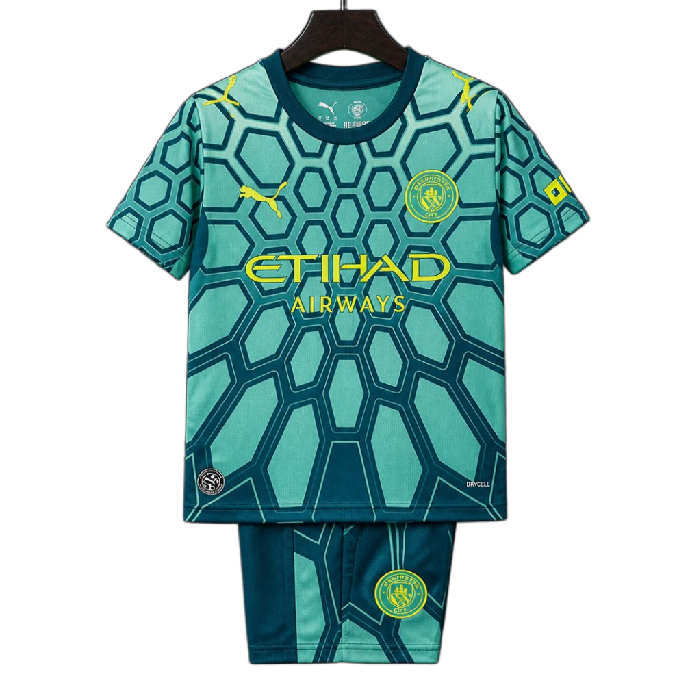Manchester City 2026/27 Goalkeeper Kids Kit – Blue/Green