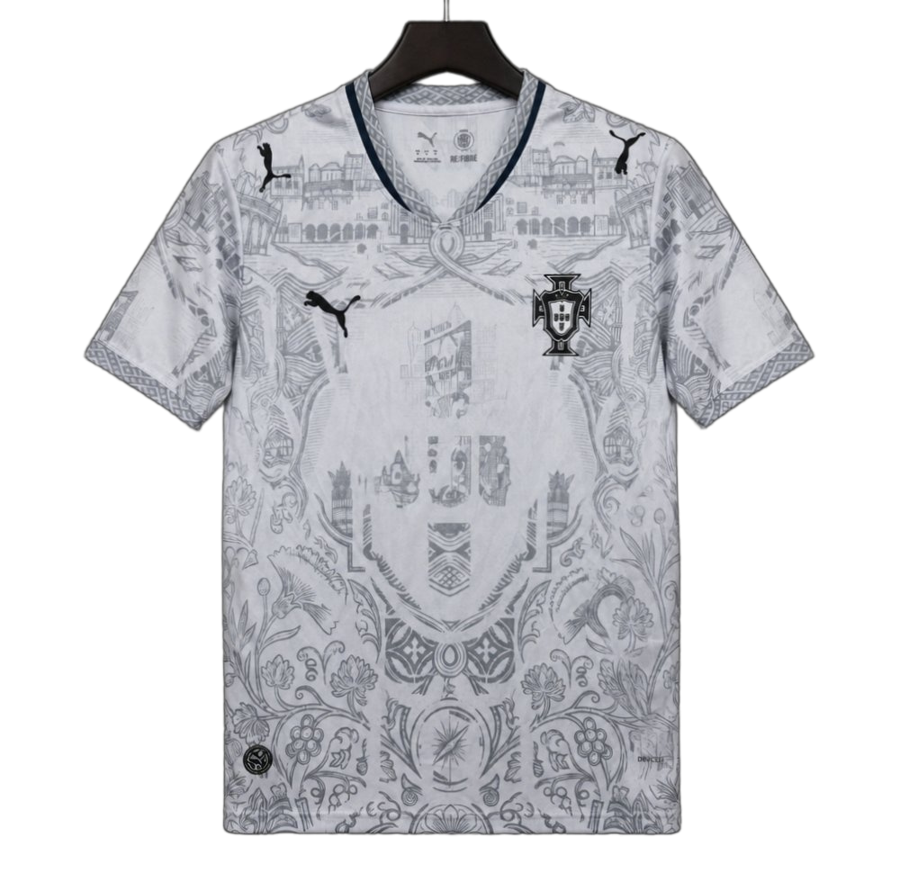 Portugal 2026 Jersey – Special Edition – White/Grey – Azulejo Tile Floral Tapestry Pattern