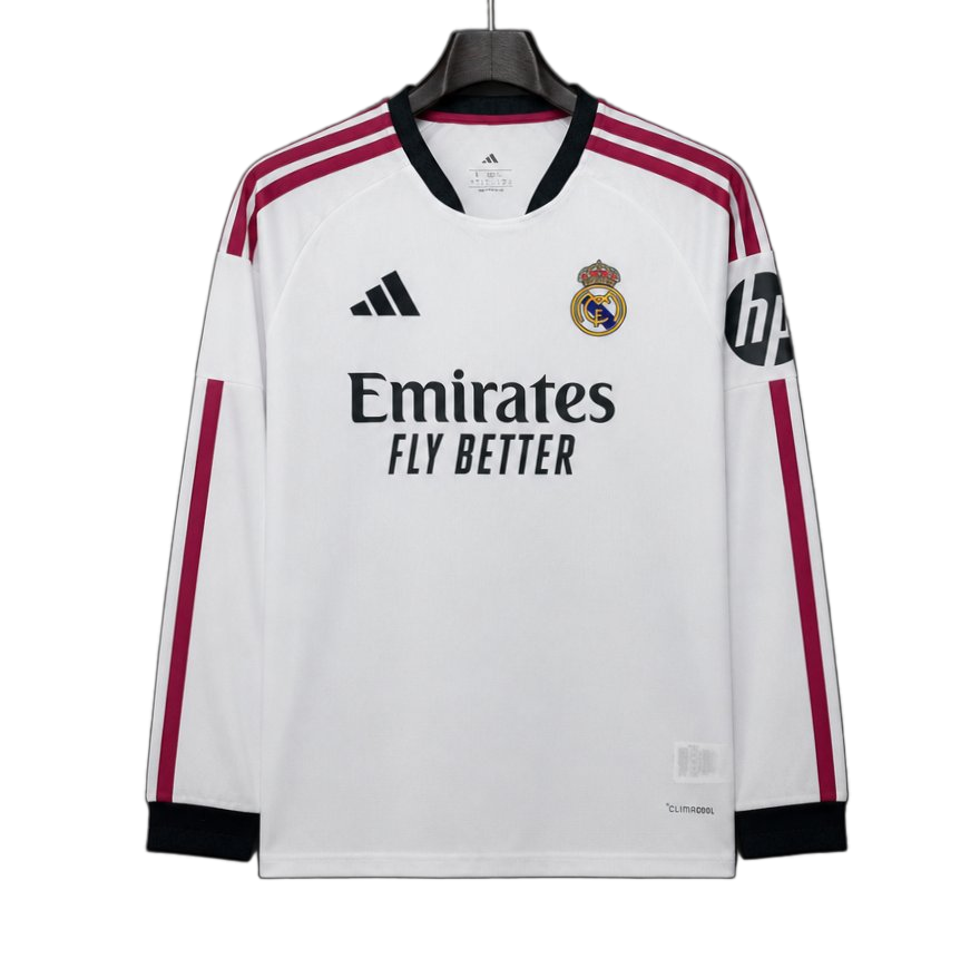 Real Madrid 2026/27 Home Jersey – Long Sleeve – White/Burgundy