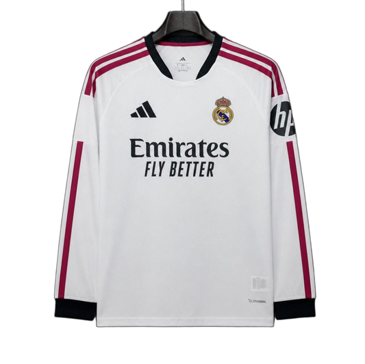 Real Madrid 2026/27 Home Jersey – Long Sleeve – White/Burgundy