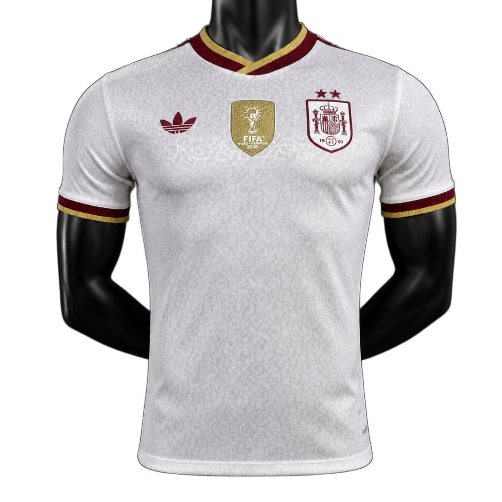 Spain 2026 Away Jersey – Player Version – White – 2 Stars – Champion Patch