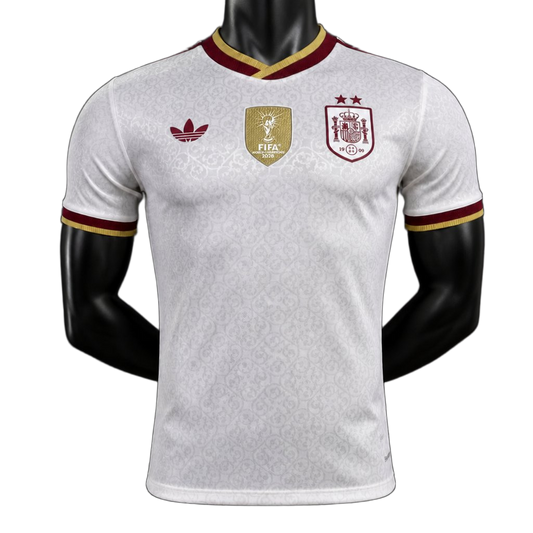 Spain 2026 Away Jersey – Player Version – White – 2 Stars – Champion Patch