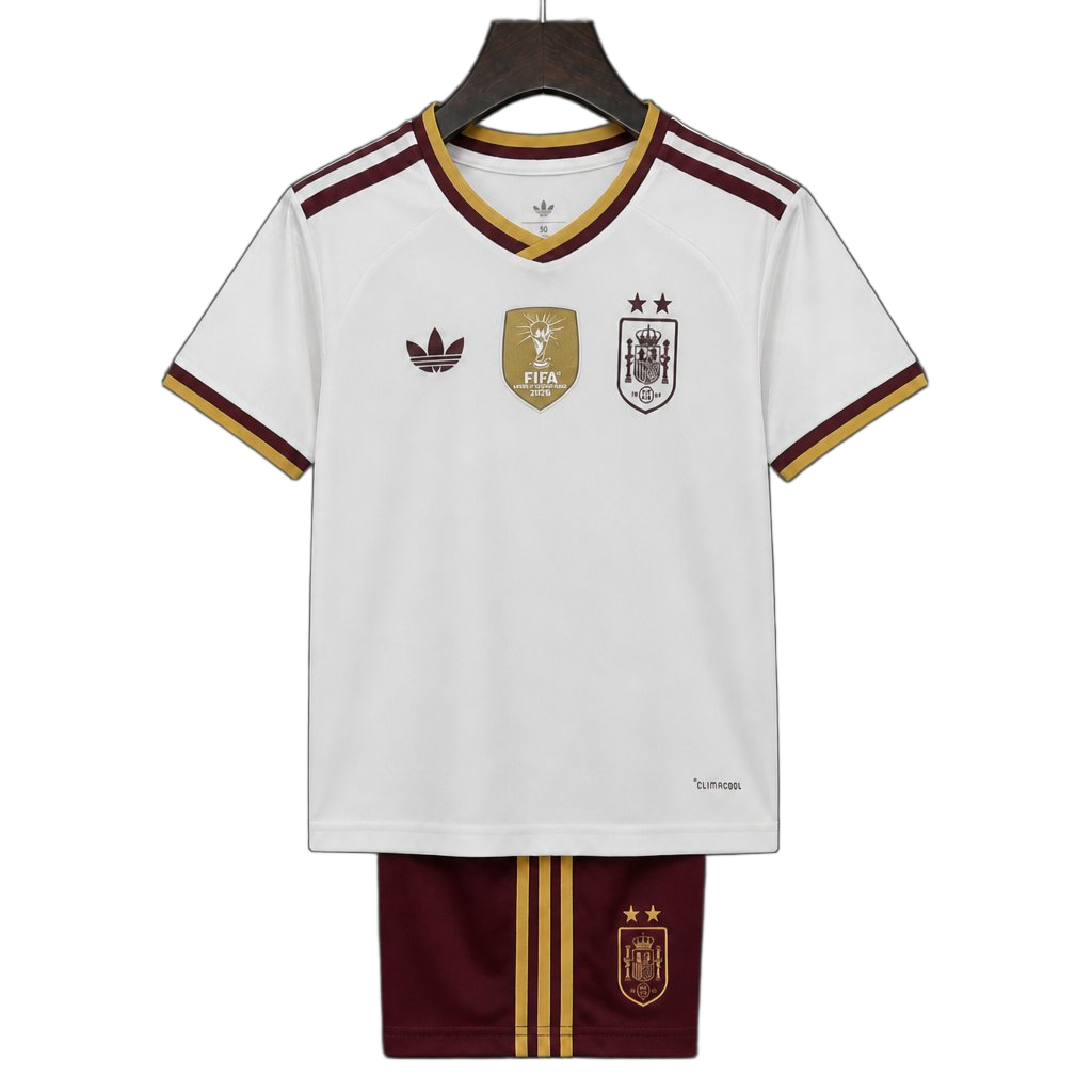 Spain 2026 Away Jersey – Kids – White – 2 Stars – Champion Patch