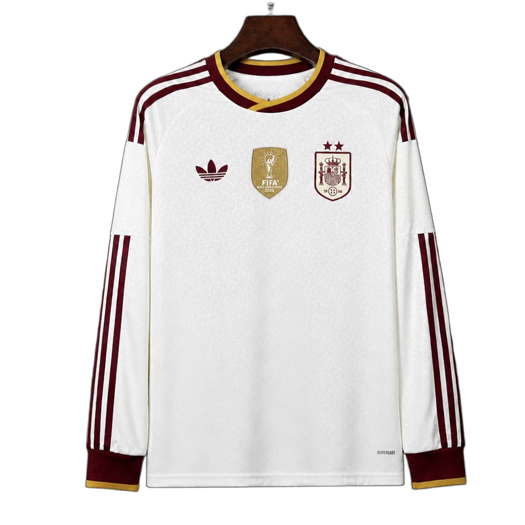 Spain 2026 Away Jersey – Long Sleeve – White – 2 Stars – Champion Patch
