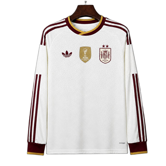 Spain 2026 Away Jersey – Long Sleeve – White – 2 Stars – Champion Patch