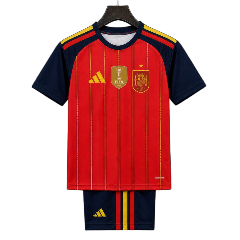 Spain 2026 Home Jersey – Kids – 2 Stars – Champion Patch