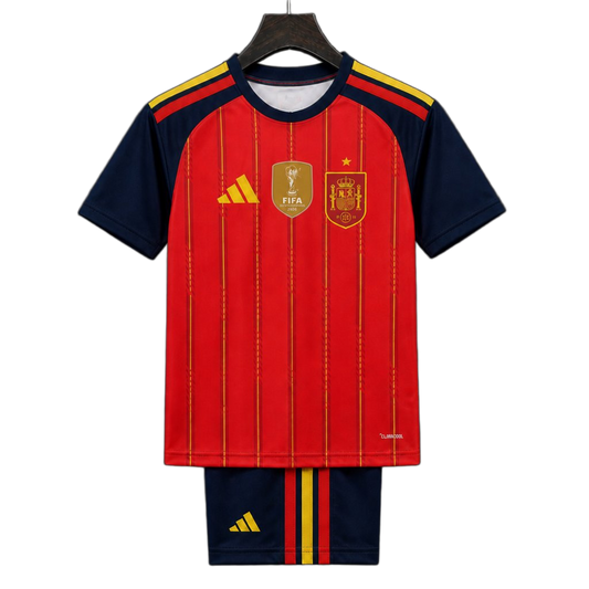 Spain 2026 Home Jersey – Kids – 2 Stars – Champion Patch