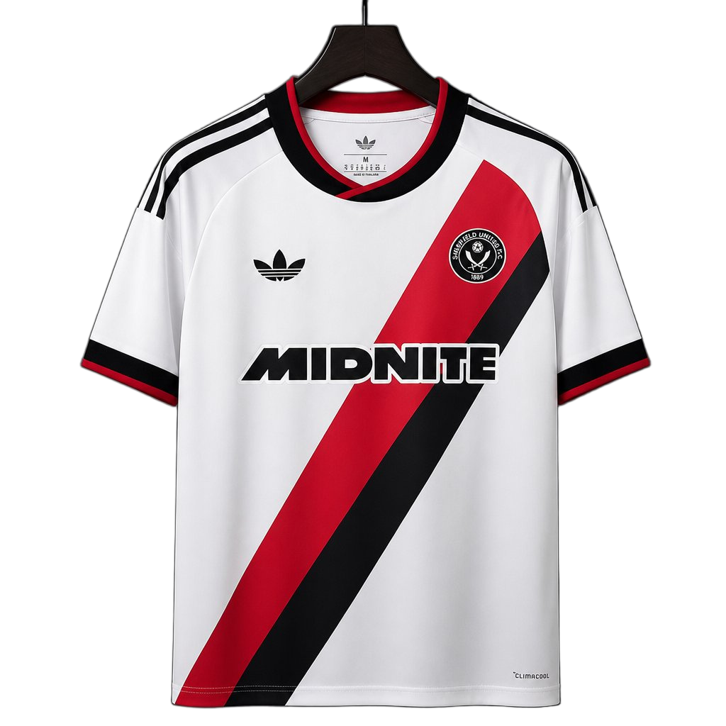 Sheffield United 2026/27 Away Jersey – White/Black/Red – Diagonal Stripe
