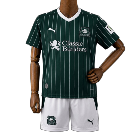 Plymouth 2026/27 Home Kit – Kids – White/Green – Argyle Pinstripe