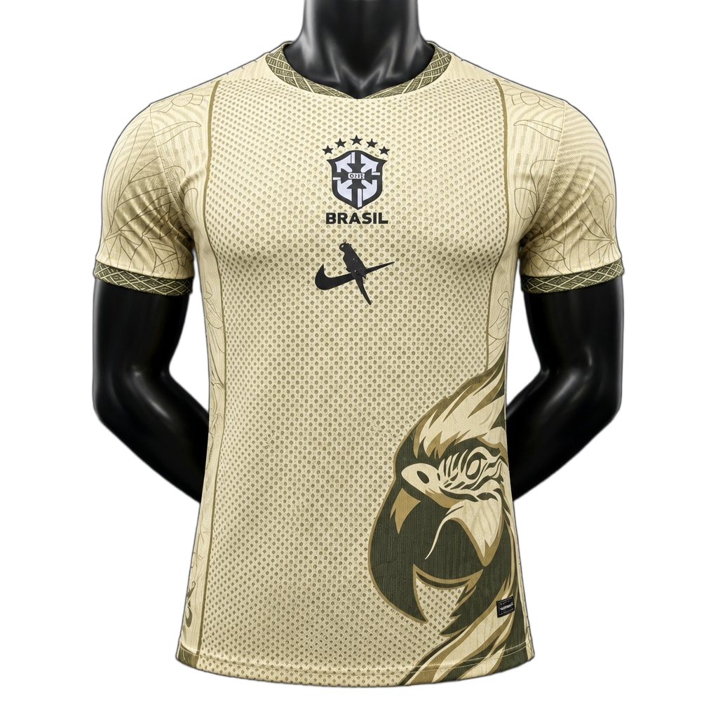 Brazil 2026 Jersey – Player Version – Special Edition – Gold – Parrot Graphic