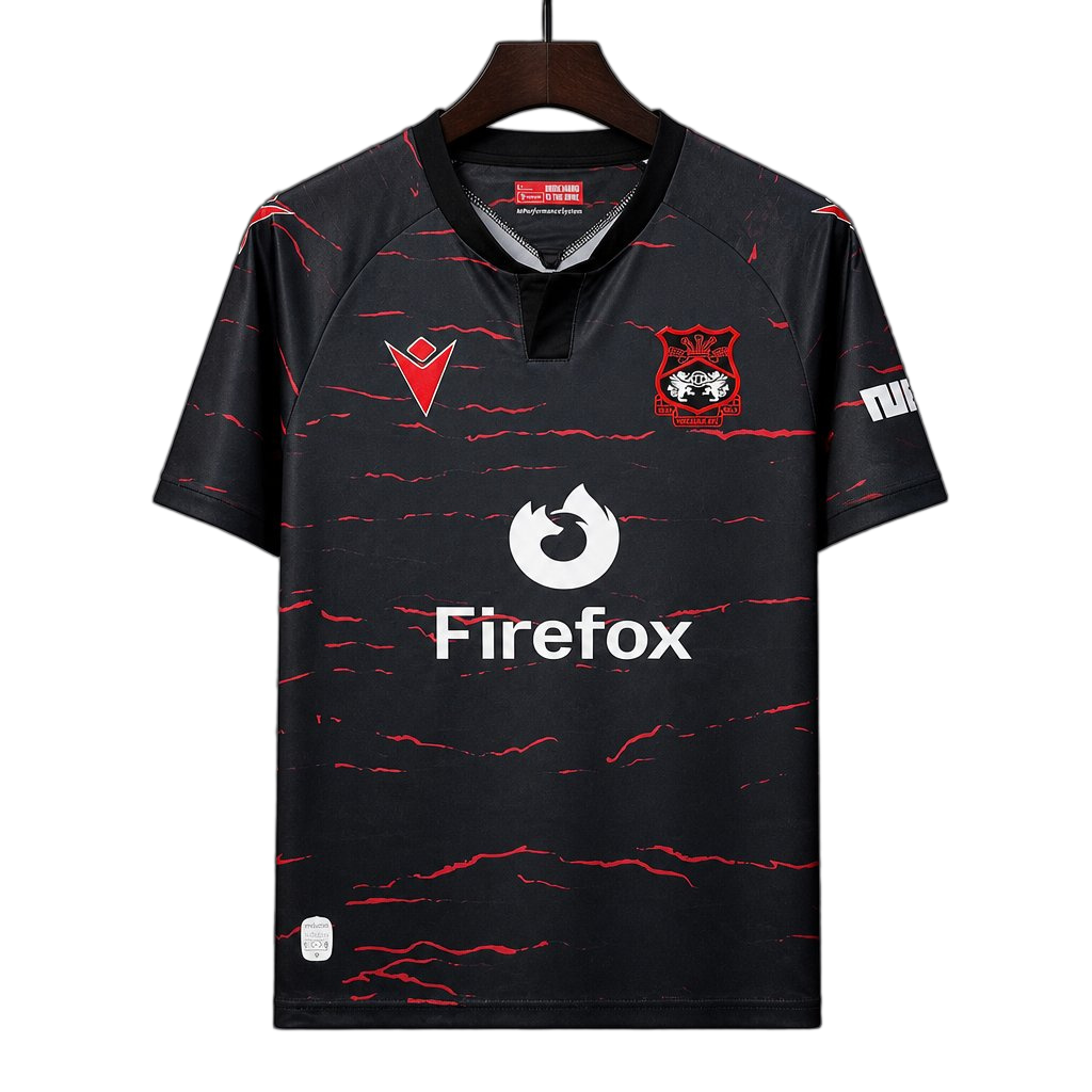 Wrexham 2026/27 Away Jersey – Black/Red – Wave Pattern