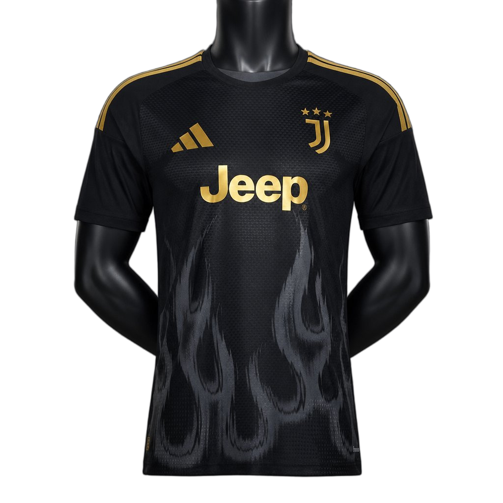 Juventus 2026/27 Third Jersey – Player Version – Black/Gold – Flame Pattern