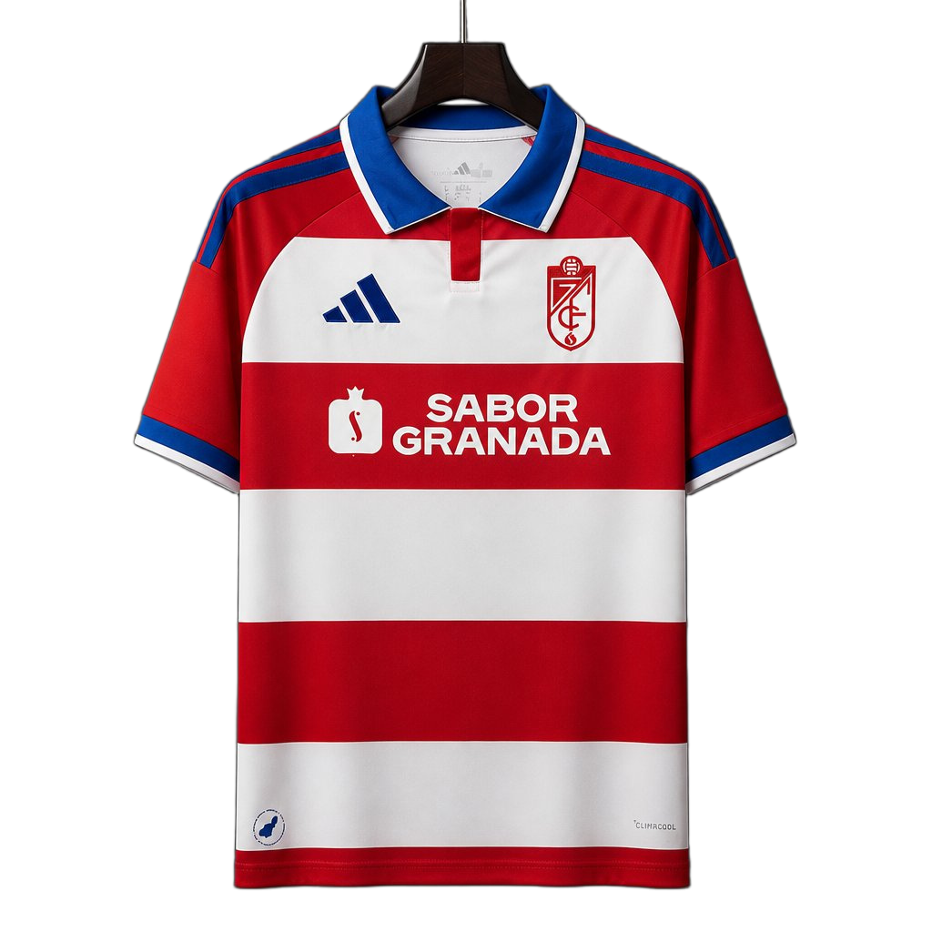 Granada 2026/27 Home Jersey – White/Red – Hoops