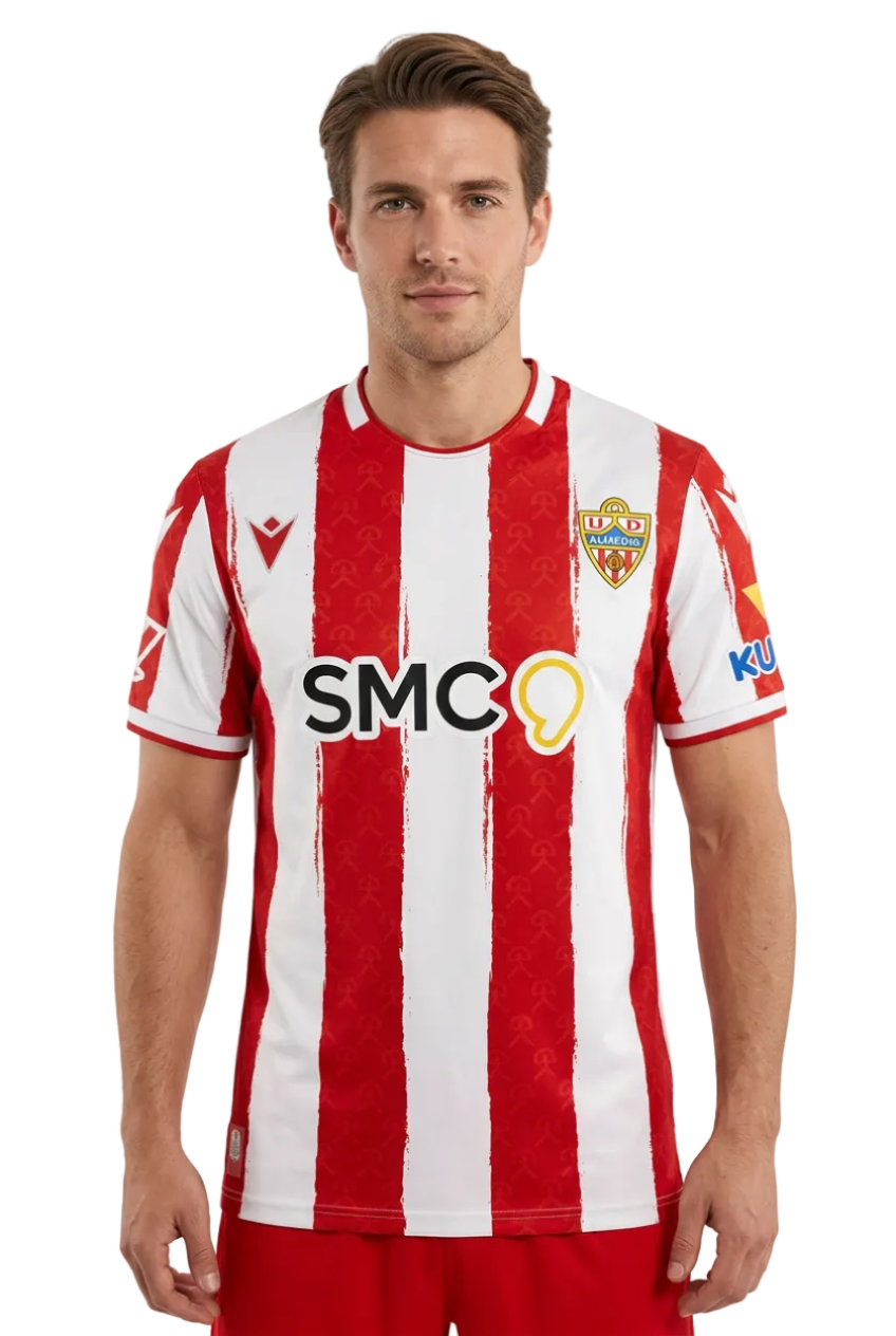 Almeria 2026/27 Home Jersey – White/Red – Brush Stripes