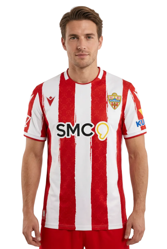 Almeria 2026/27 Home Jersey – White/Red – Brush Stripes