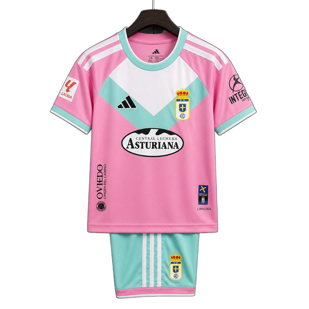 Real Oviedo 2026/27 Third Kit – Kids – Pink – Teal
