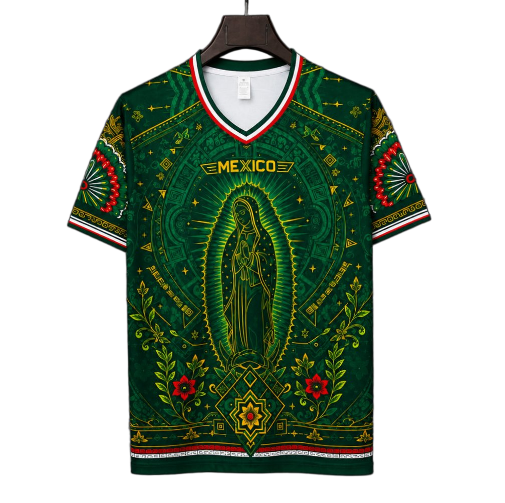 Mexico 2026 Jersey – Special Edition – Green – Virgin Guadalupe Aztec Pattern