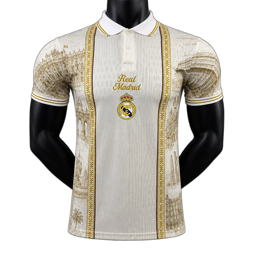 Real Madrid 2026/27 Jersey – Gold – City Cream Polo Collar