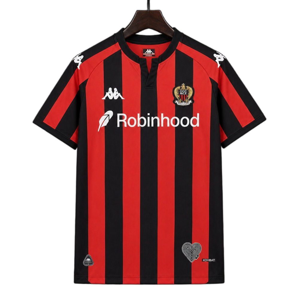 OGC Nice 2026/27 Home Jersey – Black/Red – Stripes
