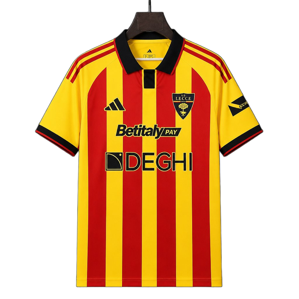 Lecce 2026/27 Home Jersey – Red/Yellow – Stripes