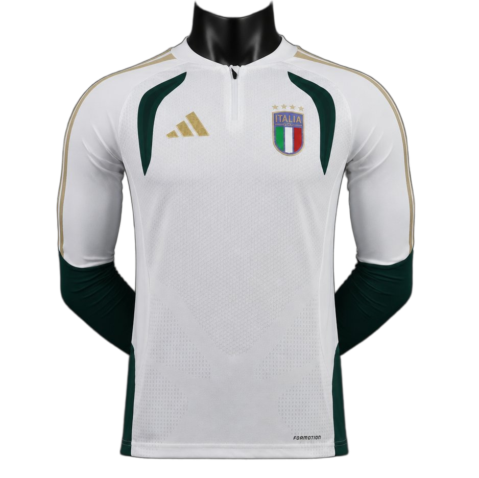 Italy 2026 Away Jersey – Player Version – Long Sleeve – White – Green Sleeves