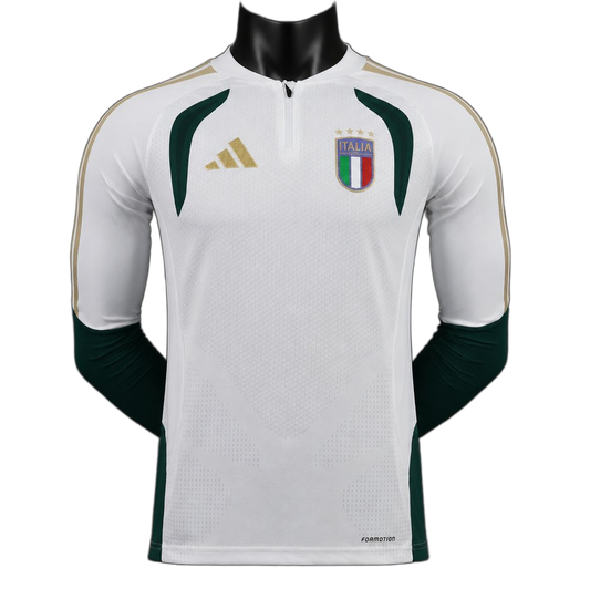 Italy 2026 Away Jersey – Player Version – Long Sleeve – White – Green Sleeves