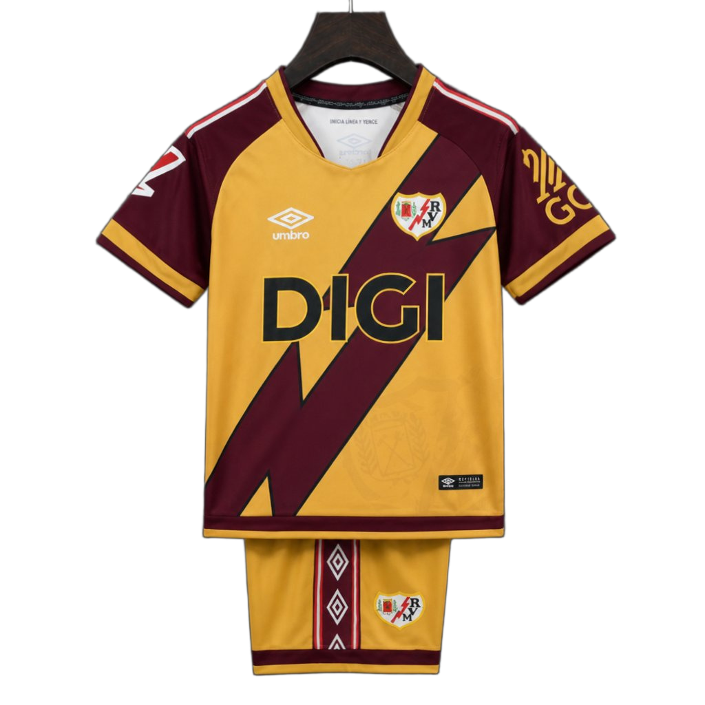 Rayo Vallecano 2026/27 Away Kit – Kids – Yellow – Maroon