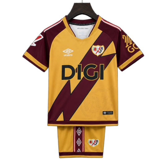 Rayo Vallecano 2026/27 Away Kit – Kids – Yellow – Maroon