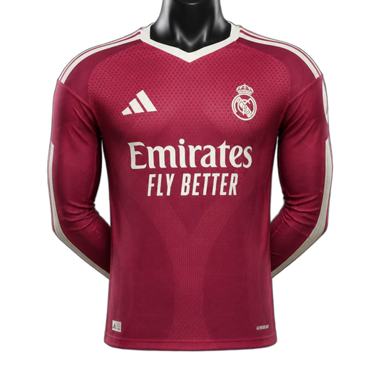 Real Madrid 2026/27 Away Jersey – Player Version – Long Sleeve – Red