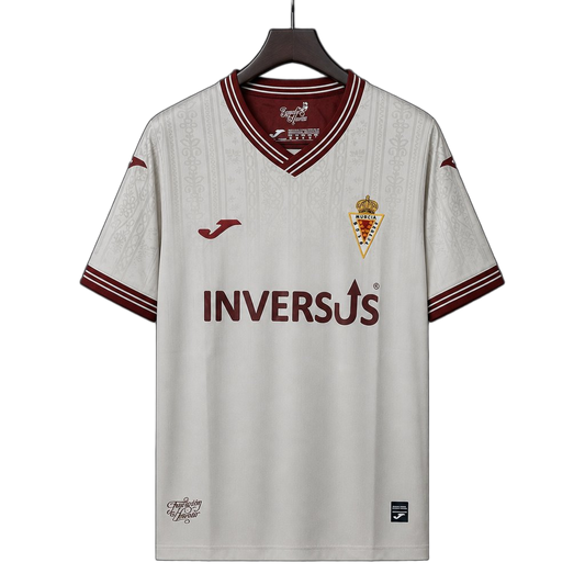 Real Murcia 2026/27 Away Jersey – White – Maroon Baroque Pattern