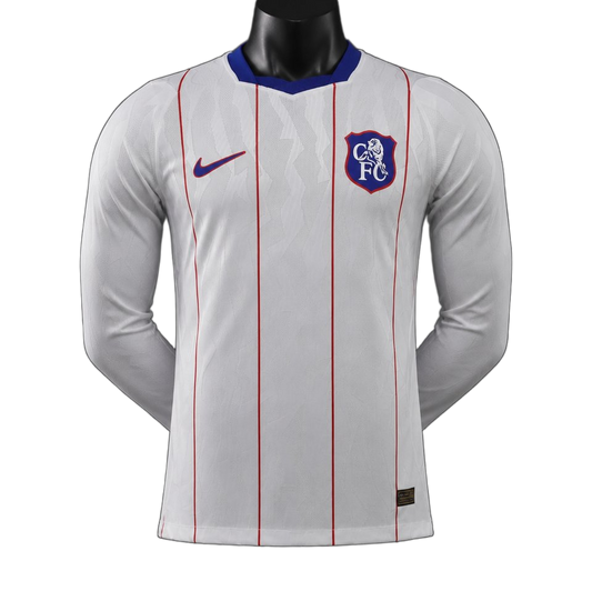 Chelsea 2026/27 Third Jersey – Player Version – Long Sleeve – White/Red – Pinstripe