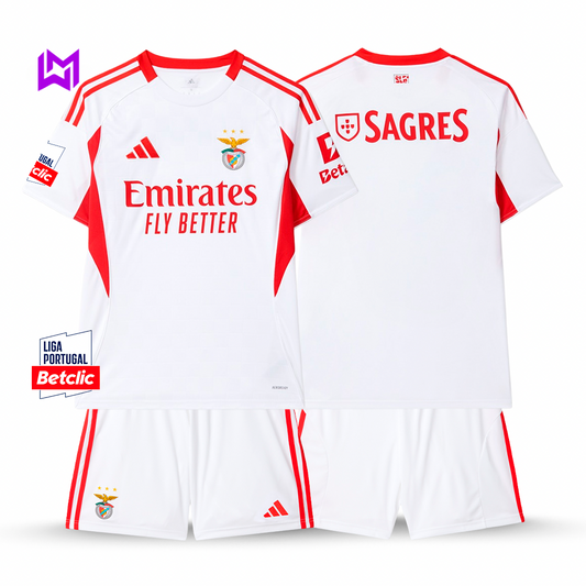 Benfica 2025/26 Away Kids Kit - White