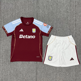 Aston Villa 2025/26 Home Kids Kit Jersey