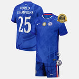 Chelsea 2025/26 Home Kids Kit with World Champions 25 printing Jersey