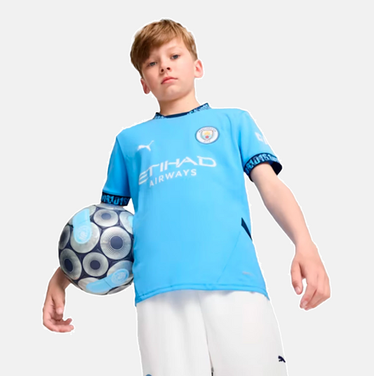 Manchester City 2024/25 Home Kids Kit Jersey - White Blue